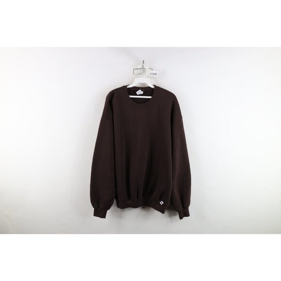 Vtg 90s Russell Athletic Mens L Faded Blank Crewneck Sweatshirt Chocolate Brown - Picture 1 of 13